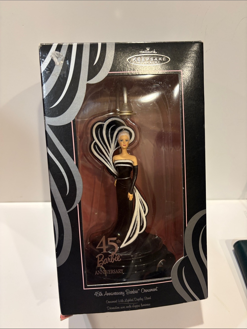 Hallmark Christmas 45th Anniversary Barbie Ornament With Lighted Stand 2004